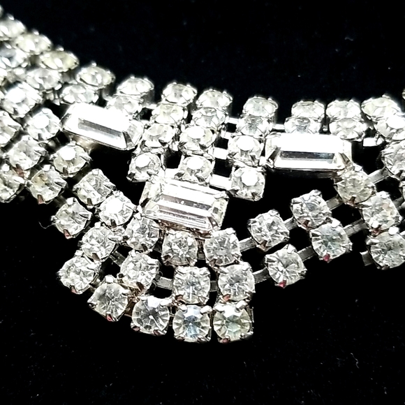 Vintage Mid Century 1950s Glamorous Rhinestone Choker Necklace - Picture 7 of 13